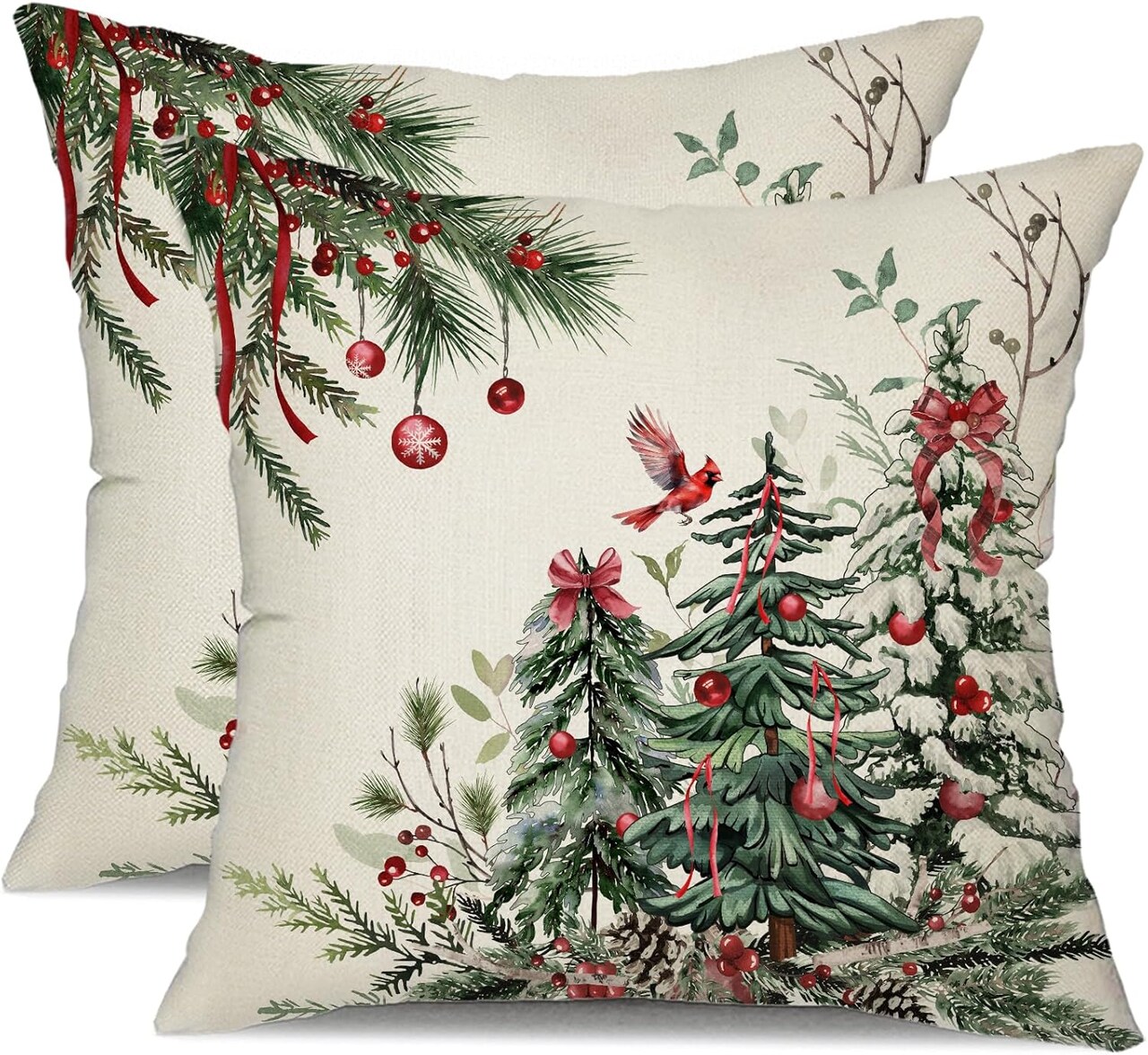 Christmas Pillow Covers 18x18 Inch Set of 2 – Christmas Tree Holiday Throw Pillows for Sofa, Couch, Winter Xmas Home Decor (TH-35B18)